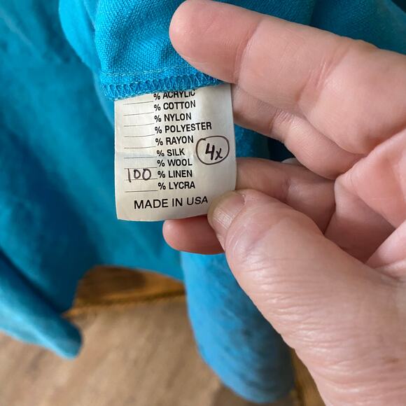 Love Your Peaches 100% Linen Tunic Dress 4X Blue USA made plus size lagenlook - Picture 6 of 8